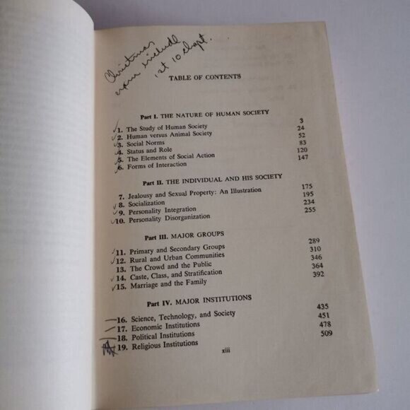 1959 Human Society Textbook by Kingsley Davis HANDWRITING, Anthropology Book Hum - Picture 6 of 9